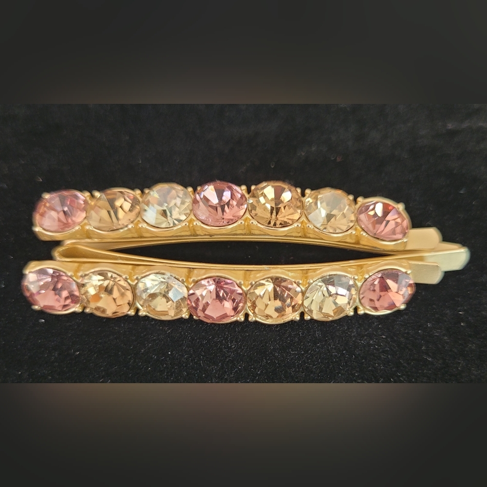 Elegant Gold and Pink Crystal Hair Clip
